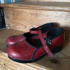 Dansko Cherry Red Clog style Mary Jane